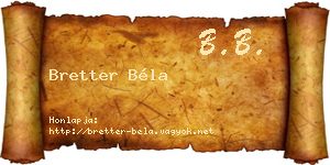 Bretter Béla névjegykártya